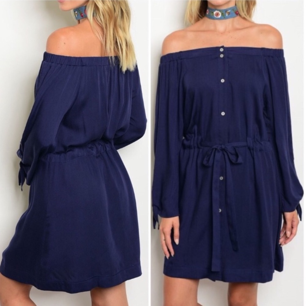 Long Sleeve Navy Blue Dress